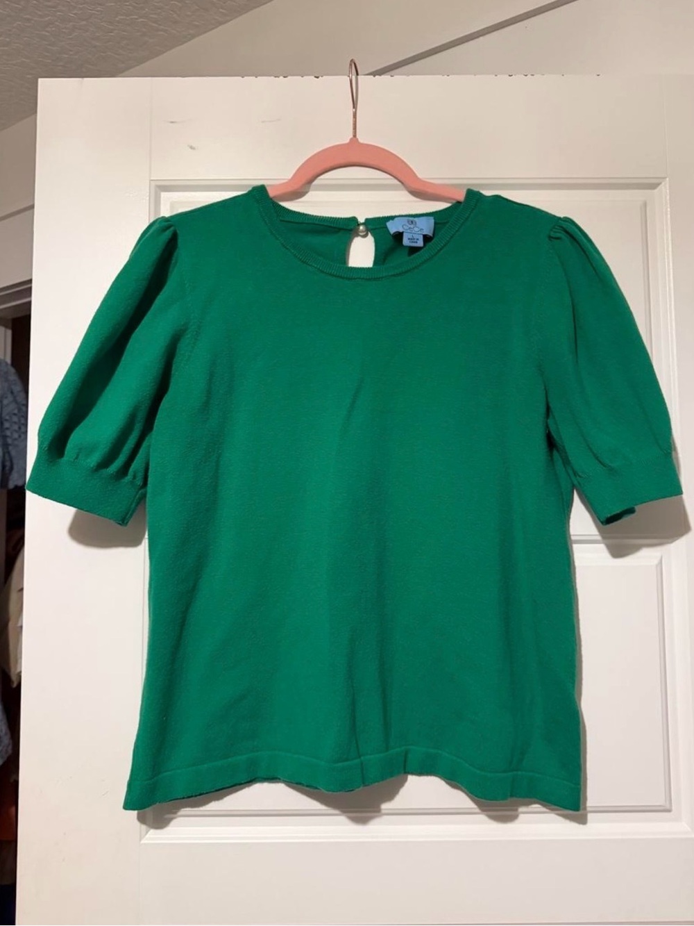 CeCe Green Puff Sleeve Knit Top